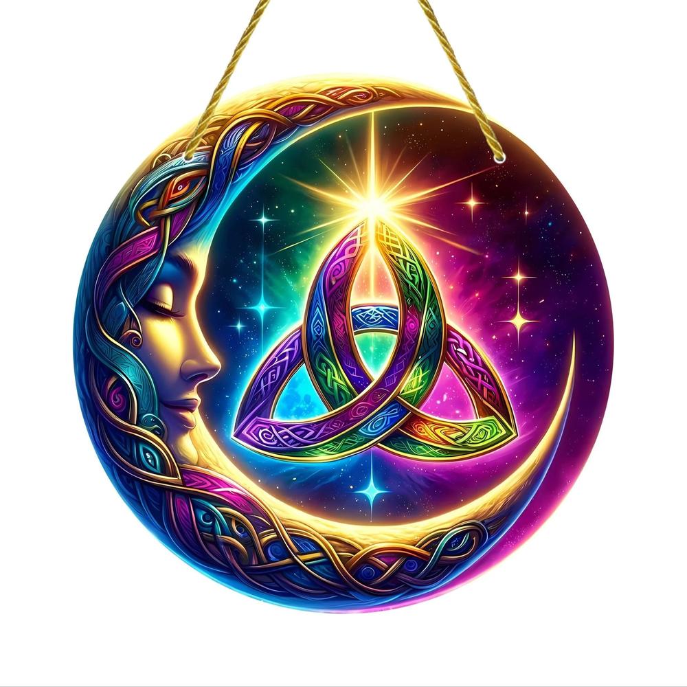Celtic Triquetra Crescent Moon Suncatcher Wicca Acrylic Round Sign Pagan Home Decor-MoonChildWorld