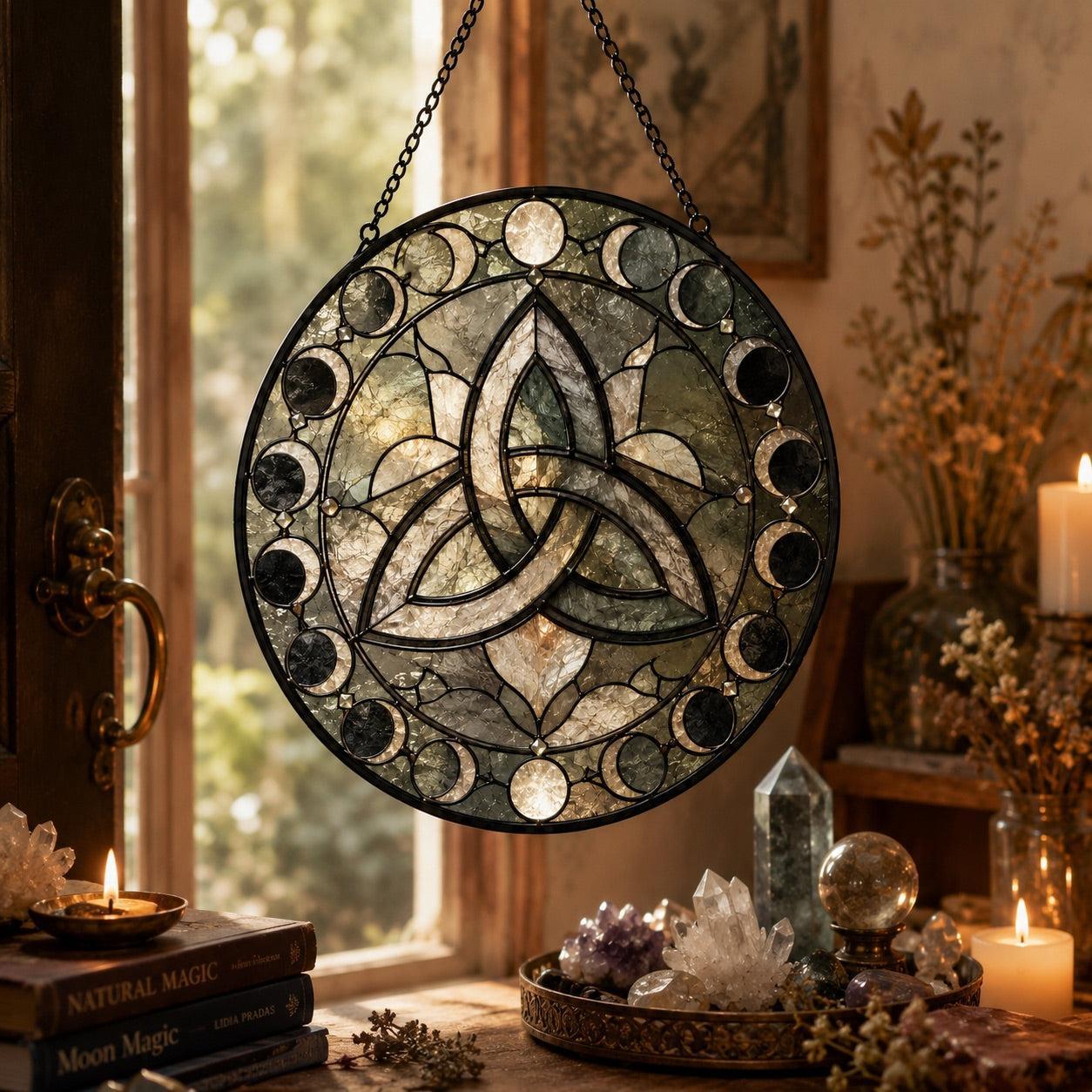 Celtic Triquetra Knot Glass Suncatcher - sunlight glow