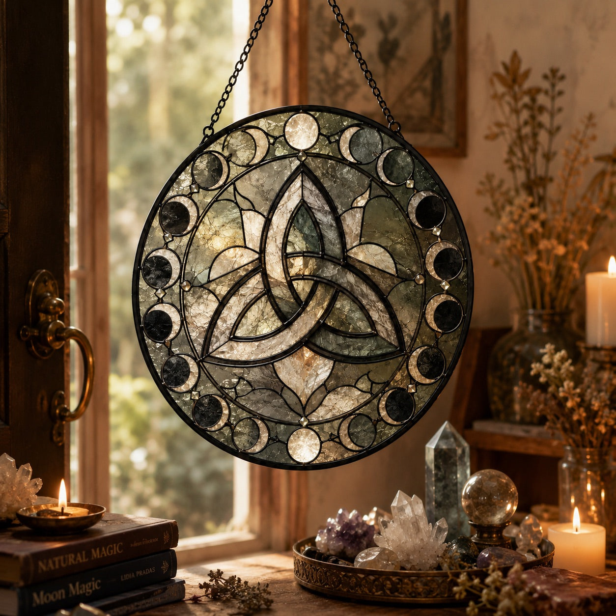 Celtic Triquetra Knot Glass Suncatcher - sunlight glow