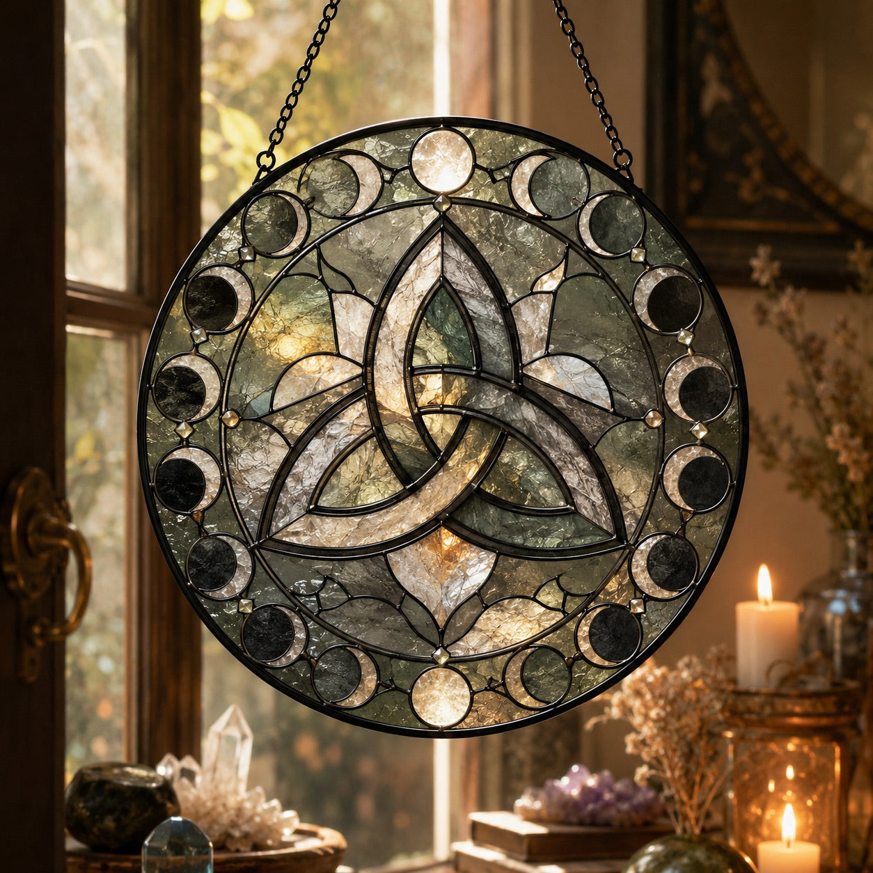 Celtic Triquetra Knot Glass Suncatcher - window display