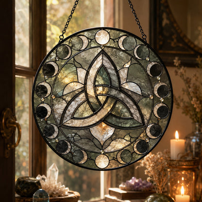 Celtic Triquetra Knot Glass Suncatcher - window display