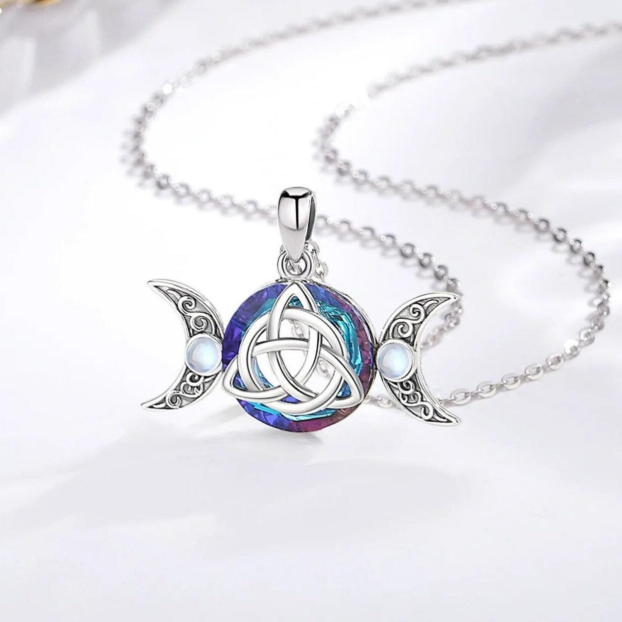 Celtic Triquetra & Triple Moon Necklace Witch Knot Amulet Witchcraft Jewelry-MoonChildWorld