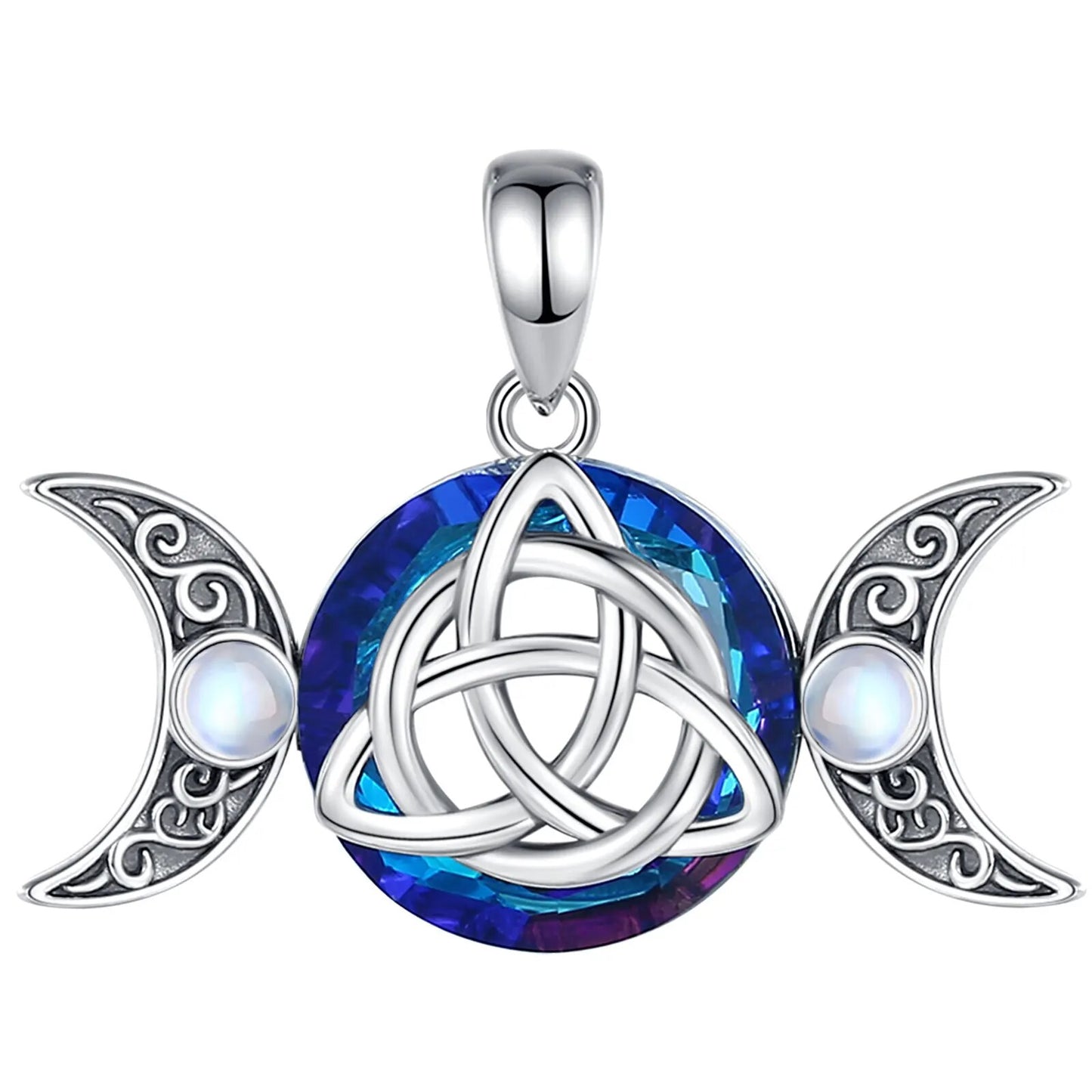 Celtic Triquetra & Triple Moon Necklace Witch Knot Amulet Witchcraft Jewelry-MoonChildWorld