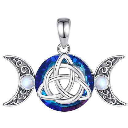 Celtic Triquetra & Triple Moon Necklace Witch Knot Amulet Witchcraft Jewelry-MoonChildWorld