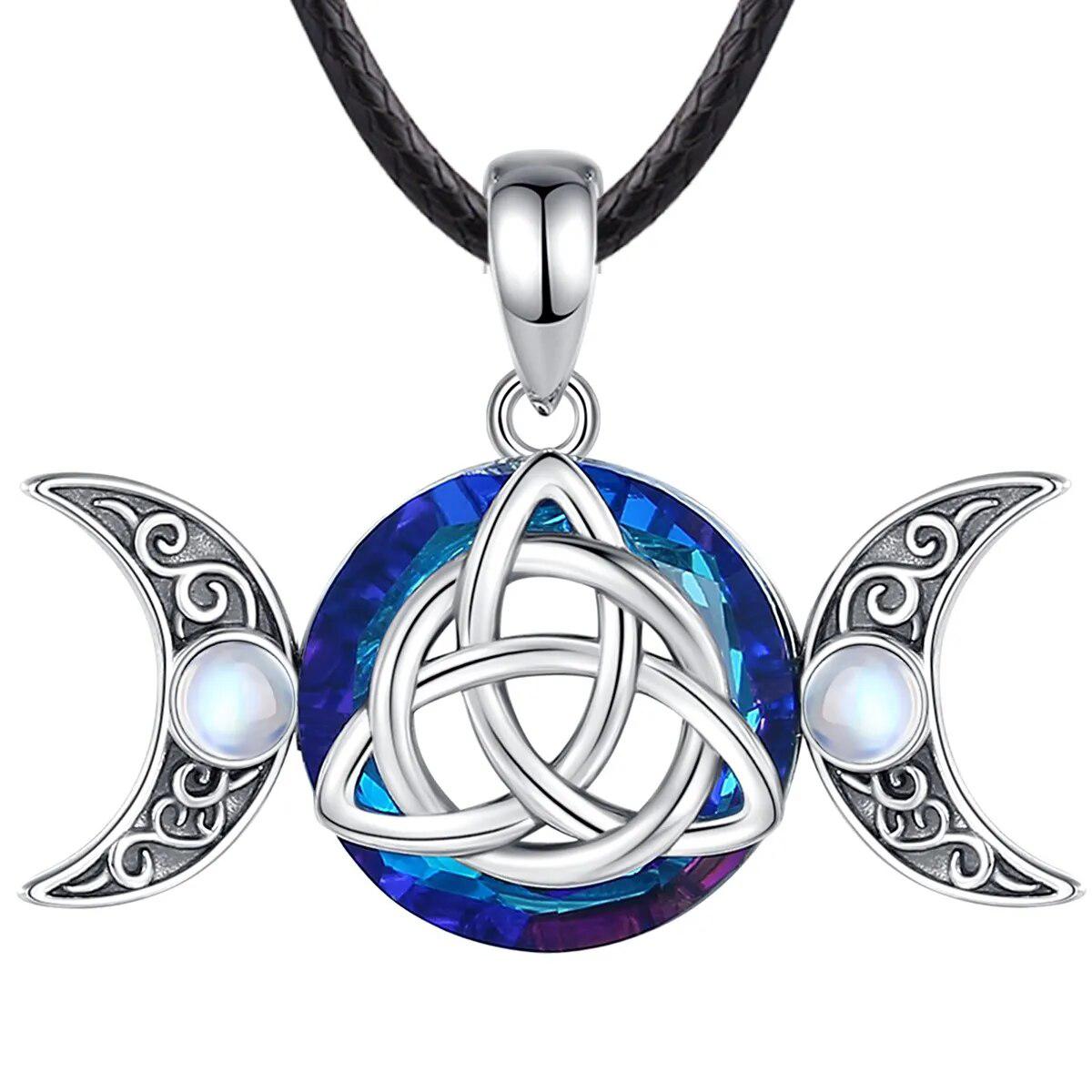 Celtic Triquetra & Triple Moon Necklace Witch Knot Amulet Witchcraft Jewelry-MoonChildWorld