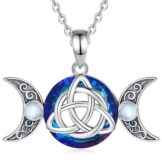 Celtic Triquetra & Triple Moon Necklace Witch Knot Amulet Witchcraft Jewelry-MoonChildWorld