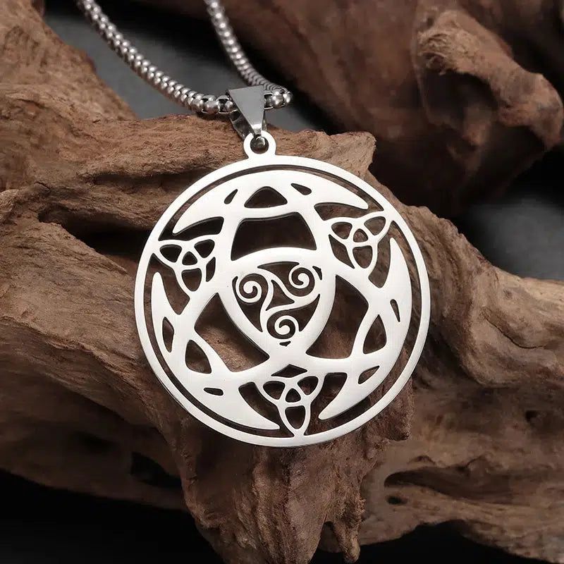 Celtic Witch's Knot Spiral Triangle Knot Necklace-MoonChildWorld
