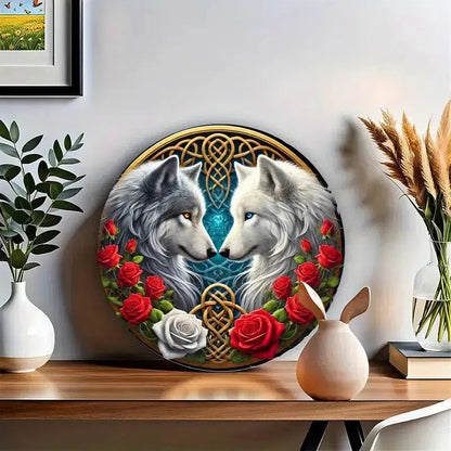 Celtic Wolf Metal Sign Black and White Wolves Wall Sign-MoonChildWorld