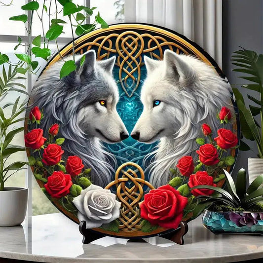 Celtic Wolf Metal Sign Black and White Wolves Wall Sign-MoonChildWorld