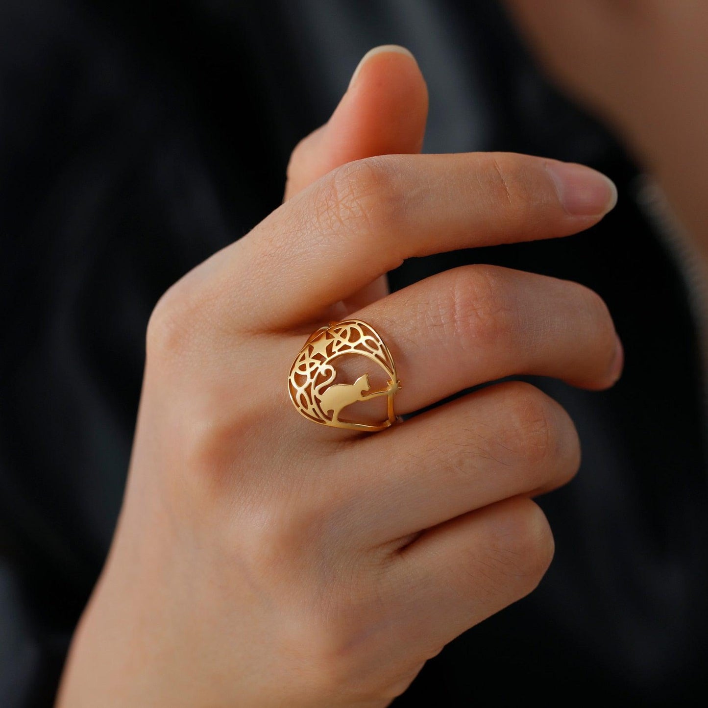 Celtics Knot Crescent Moon Cat Ring-MoonChildWorld