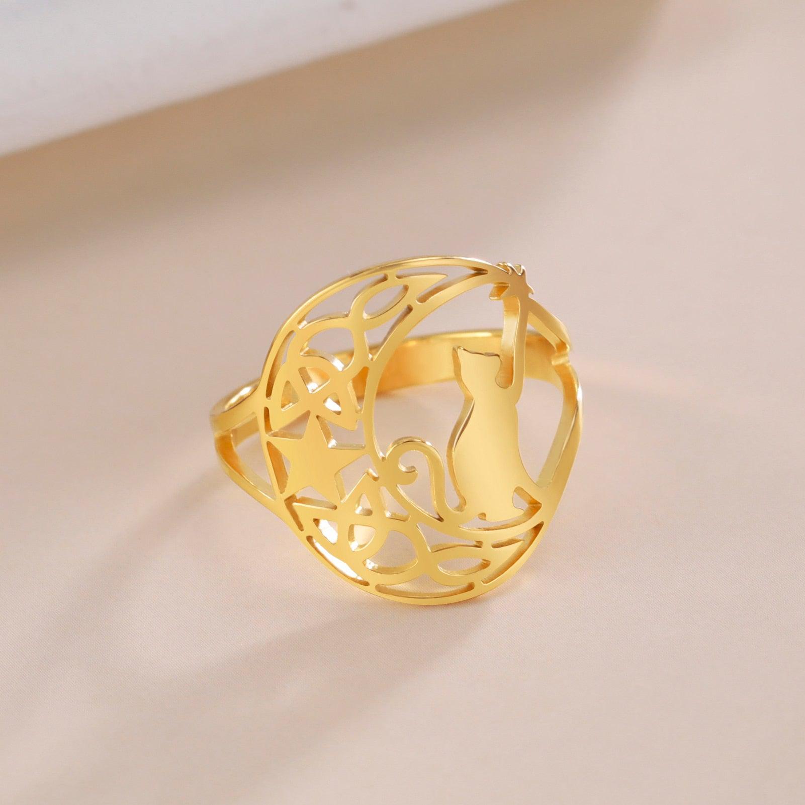 Celtics Knot Crescent Moon Cat Ring-MoonChildWorld
