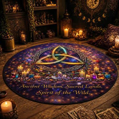 Cetic Knot Triquetra Round Rug Wiccan Pagan Carpet for Yule Home Decor_mockup_1.webp