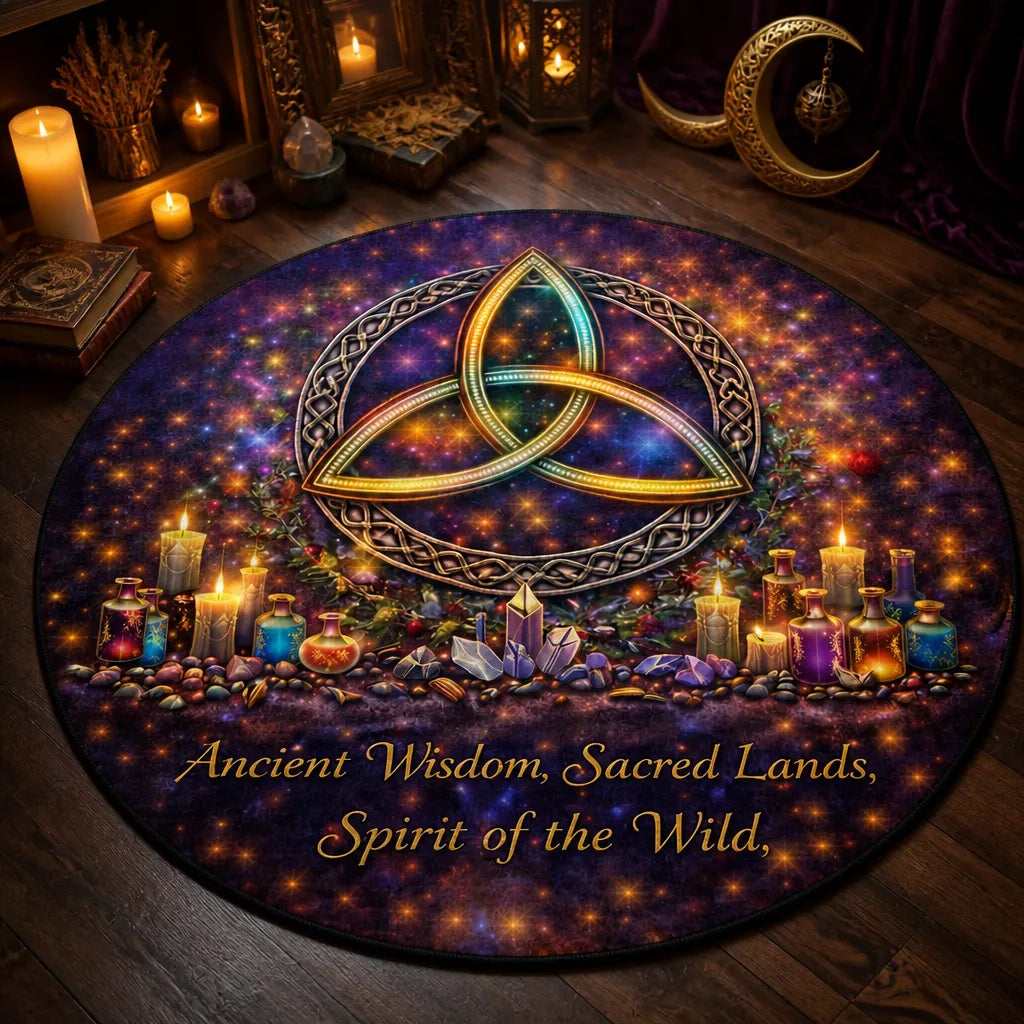 Cetic Knot Triquetra Round Rug Wiccan Pagan Carpet for Yule Home Decor_mockup_3.webp