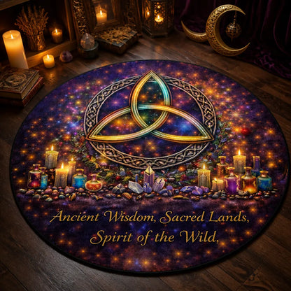 Cetic Knot Triquetra Round Rug Wiccan Pagan Carpet for Yule Home Decor_mockup_3.webp