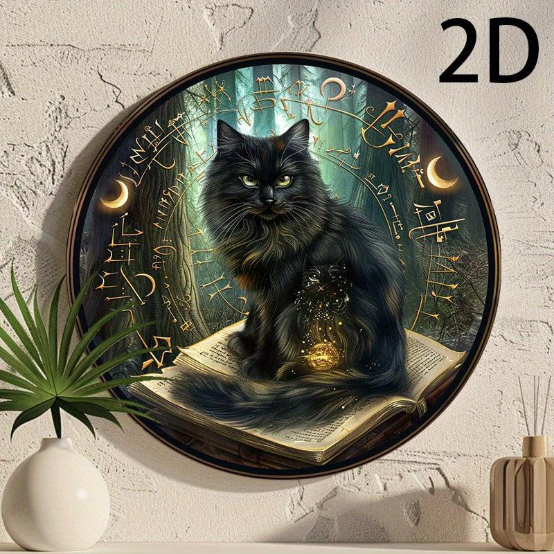 Charming Black Cat & Magic Book Metal Sign Wicca Home Decor-MoonChildWorld