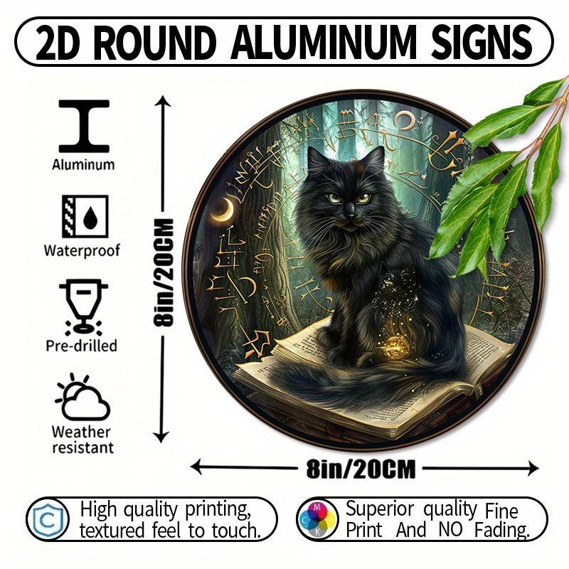 Charming Black Cat & Magic Book Metal Sign Wicca Home Decor-MoonChildWorld