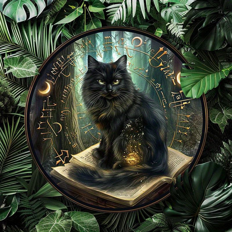 Charming Black Cat & Magic Book Metal Sign Wicca Home Decor-MoonChildWorld