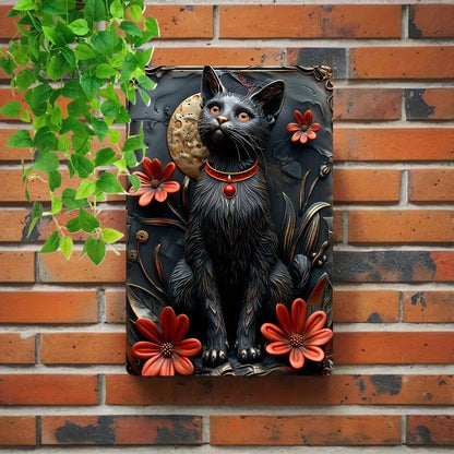 Charming Black Cat Metal Tin Sign Occult Cat Wall Art-MoonChildWorld