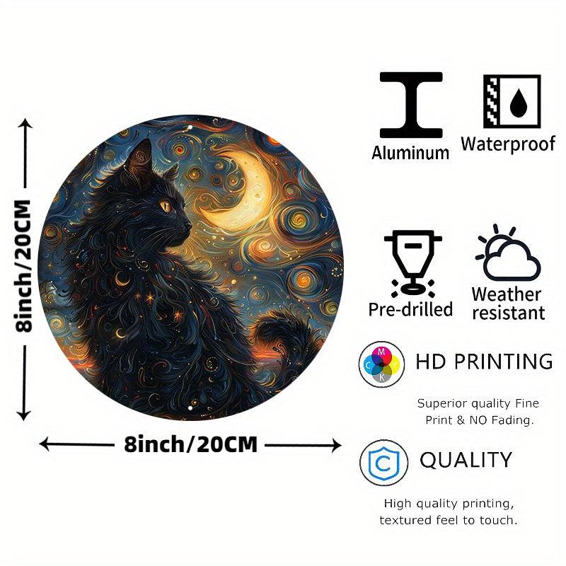 Charming Black Cat Moon Metal Sign Aesthetic Home Decor-MoonChildWorld