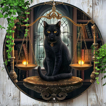 Charming Black Cat Vintage Wall Art Black Cat Metal Sign For Halloween-MoonChildWorld