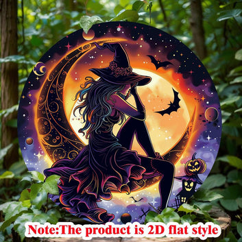 Charming Witch On The Moon Metal Sign Witch Halloween Sign-MoonChildWorld