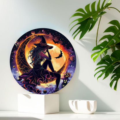Charming Witch On The Moon Metal Sign Witch Halloween Sign-MoonChildWorld