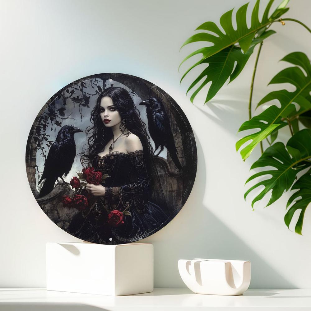 Charming Witch Raven Metal Sign Halloween Gothic Decor-MoonChildWorld