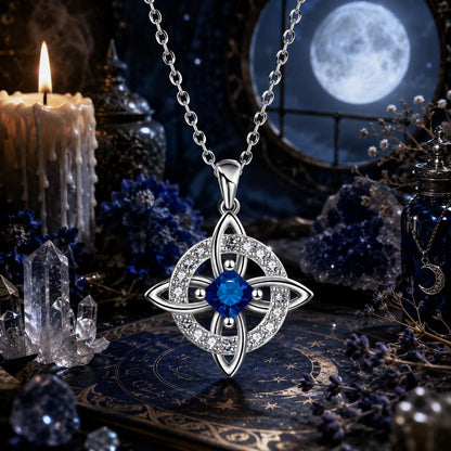 Birthstone Witch Knot Necklace – 925 Sterling Silver Celtic Protection Amulet for Wiccan & Pagan Practice