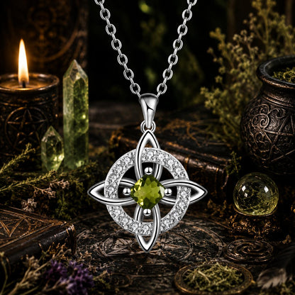 Birthstone Witch Knot Necklace – 925 Sterling Silver Celtic Protection Amulet for Wiccan & Pagan Practice