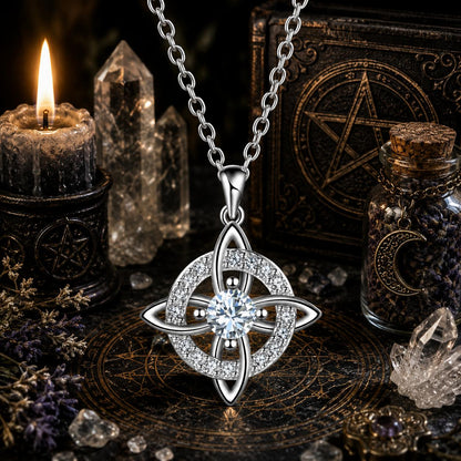 Birthstone Witch Knot Necklace – 925 Sterling Silver Celtic Protection Amulet for Wiccan & Pagan Practice