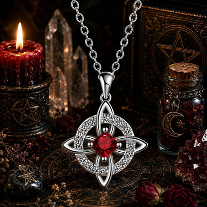 Birthstone Witch Knot Necklace – 925 Sterling Silver Celtic Protection Amulet for Wiccan & Pagan Practice