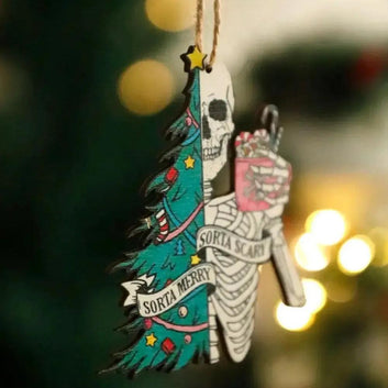 Christmas Skeleton & Tree Colorful Hanging Wooden Ornament Witch Wall Decoration-MoonChildWorld
