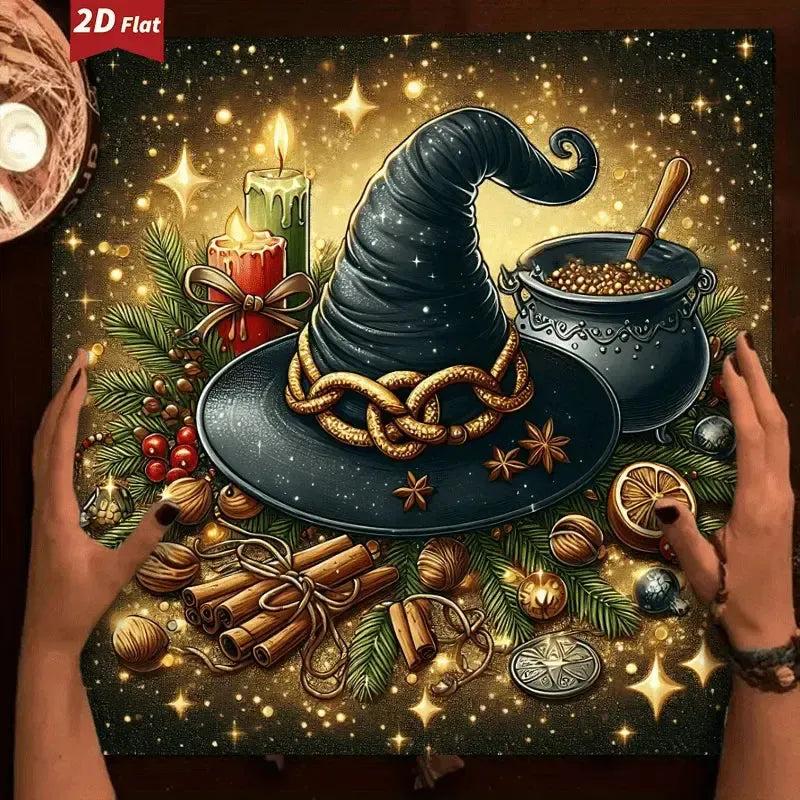 Christmas Witch Hat Wicca Altar Cloth Pagan Yule Tablecloth For Rituals, Tarot Reading & Home Decor-MoonChildWorld