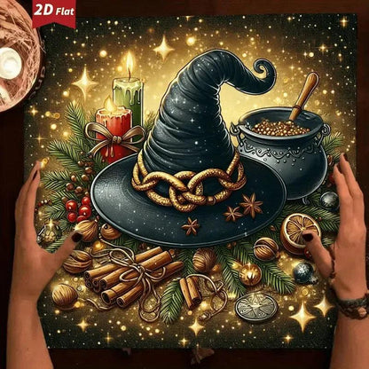 Christmas Witch Hat Wicca Altar Cloth Pagan Yule Tablecloth For Rituals, Tarot Reading & Home Decor-MoonChildWorld