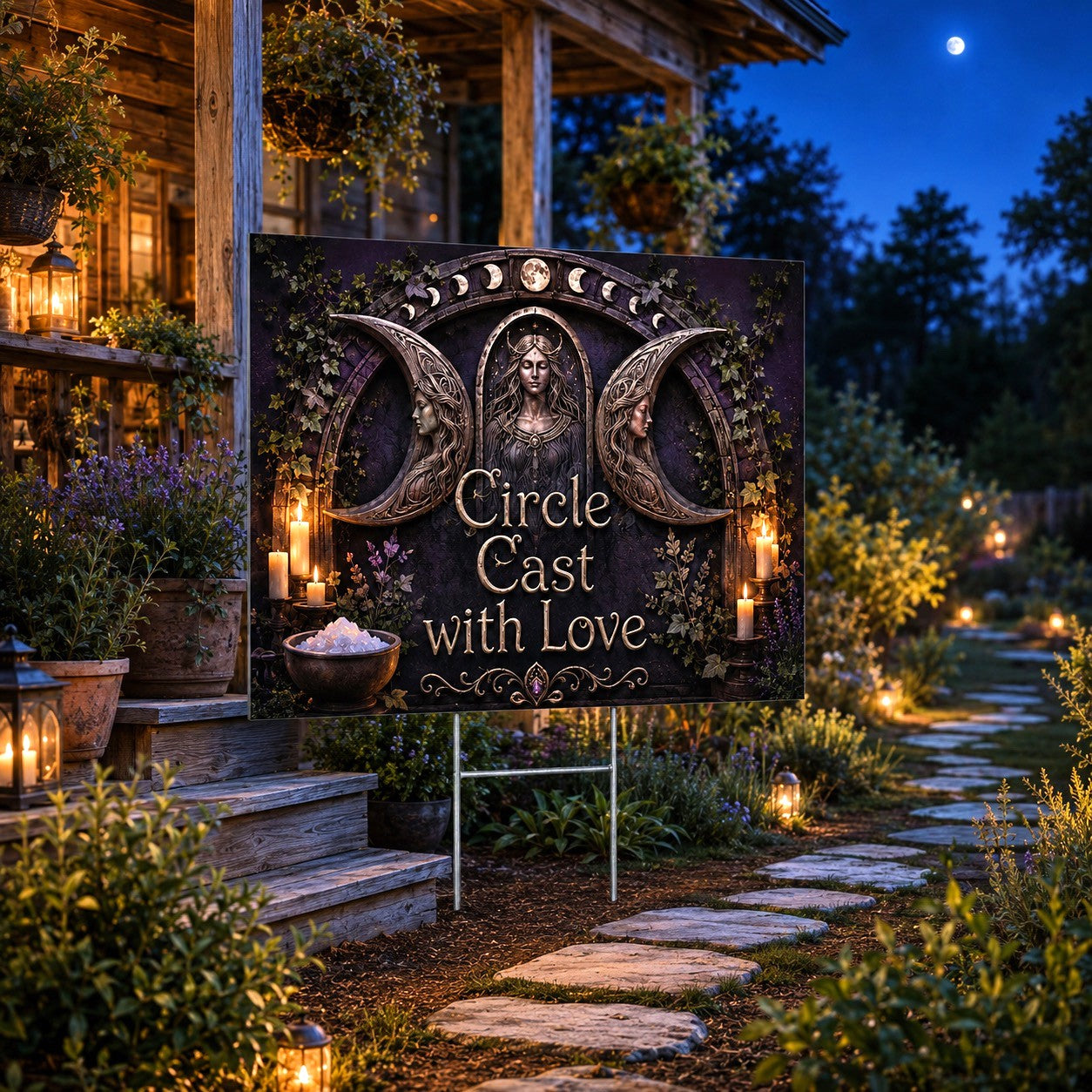 Circle Cast with Love Wicca Yard Sign - garden display