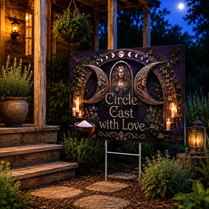 Circle Cast with Love Wicca Yard Sign - close up detail