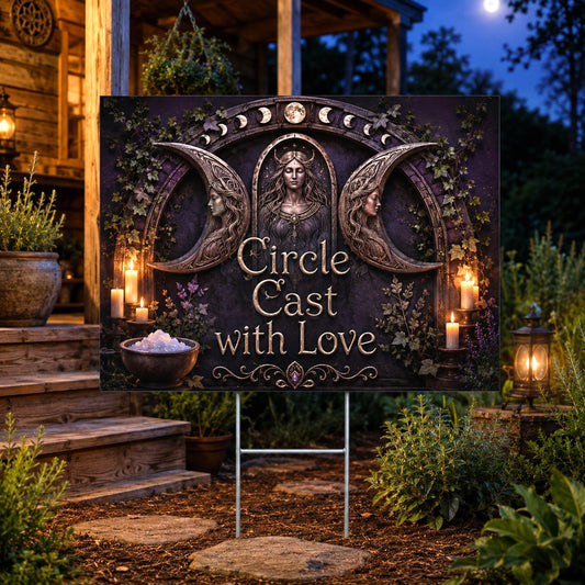 Circle Cast with Love Wicca Yard Sign - front view