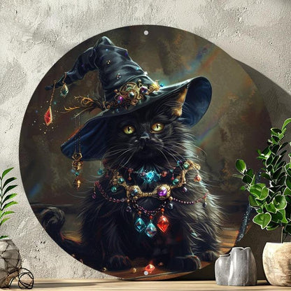 Classic Witchy Black Cat Wall Sign Halloween Decoration-MoonChildWorld