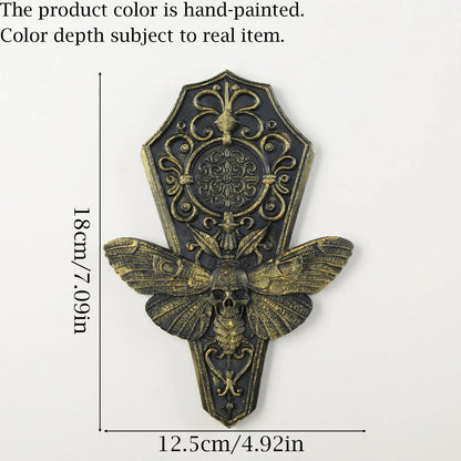 Gothic hawkmoth wall decor – scroll carved relief side view