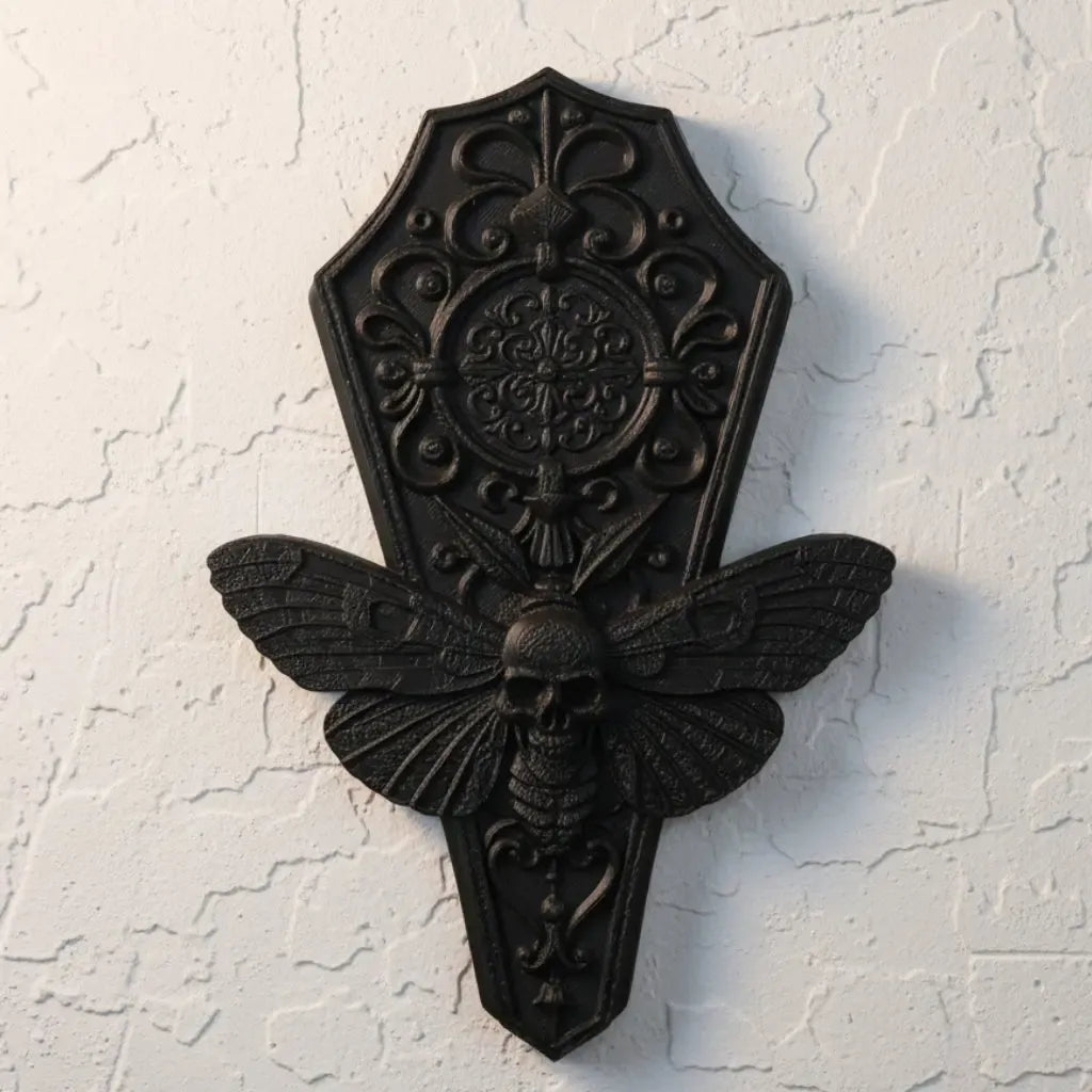 Coffin moth wall art – distressed carved detail