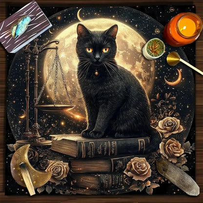 Colorful Mandala Black Cat Altar Cloth Tarot Tablecloth Witchcraft Cat & Moon Starry Sky Divination Cloth-MoonChildWorld