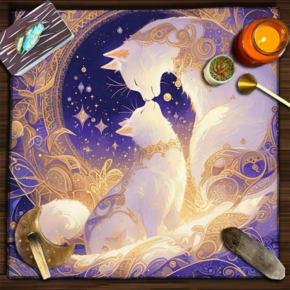 Colorful Mandala Black Cat Altar Cloth Tarot Tablecloth Witchcraft Cat & Moon Starry Sky Divination Cloth-MoonChildWorld
