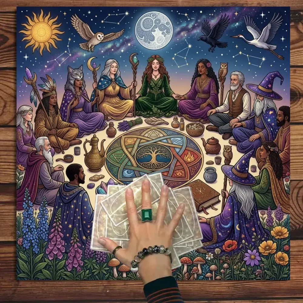 Vibrant colorful moon constellation occult altar cloth – witchy crystal grid and divination mat