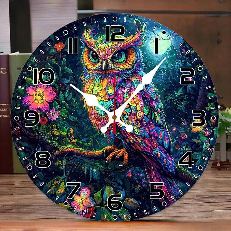 Colorful Owl Wooden Wall Clock-MoonChildWorld