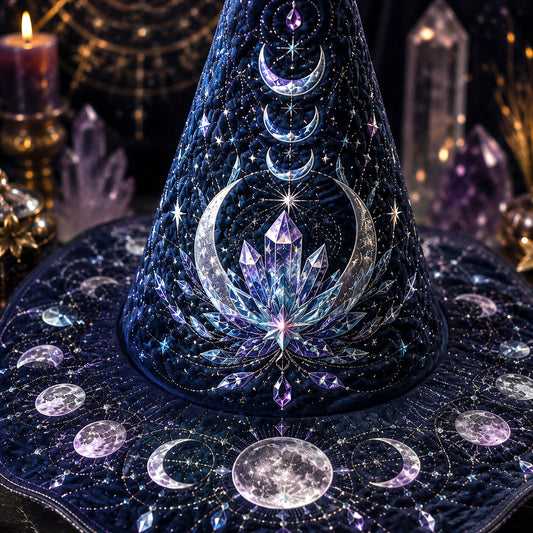 Cosmic Lotus Witch Hat – Galaxy Celestial Occult Wide Brim Hat – quilting and print detail
