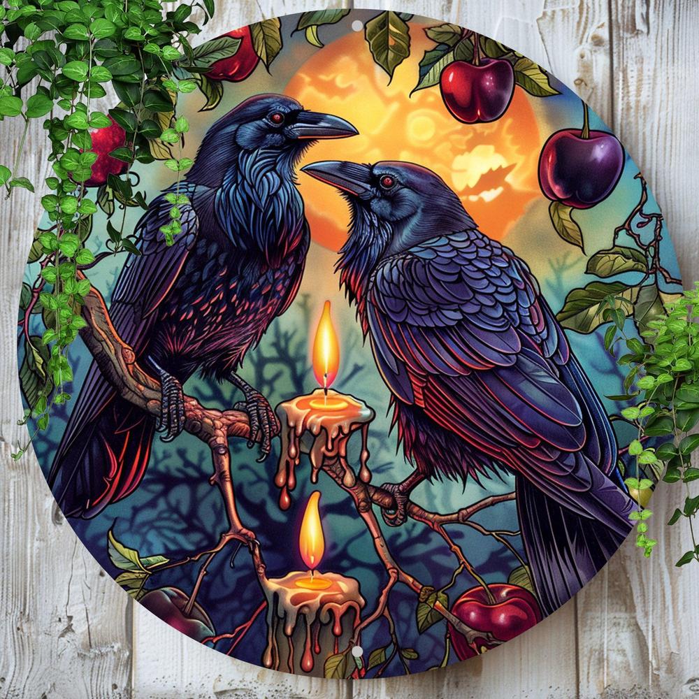 Couple Crow Metal Sign Couple Raven Wall Sign Art-MoonChildWorld