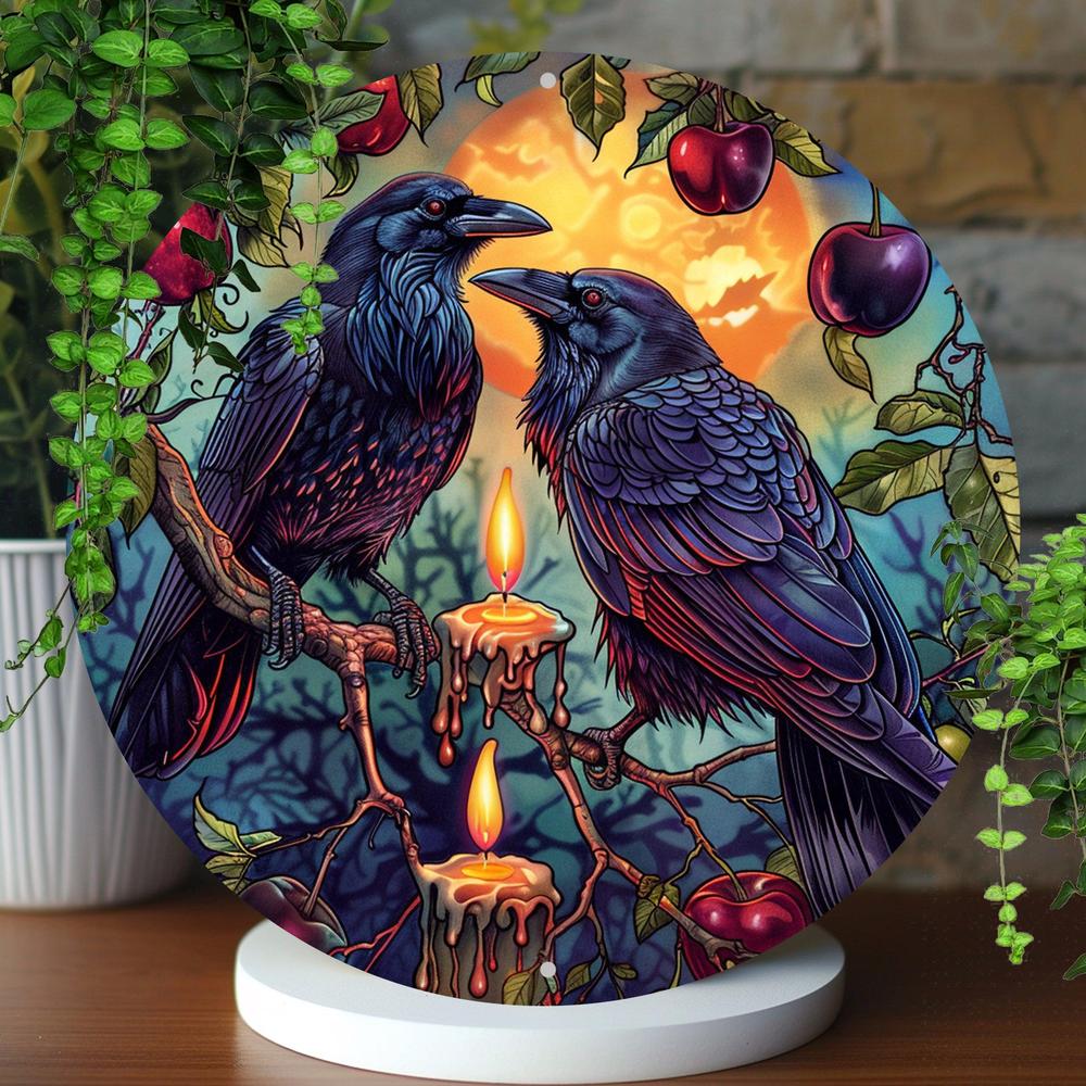 Couple Crow Metal Sign Couple Raven Wall Sign Art-MoonChildWorld