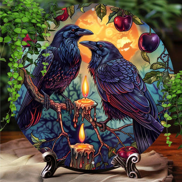 Couple Crow Metal Sign Couple Raven Wall Sign Art-MoonChildWorld