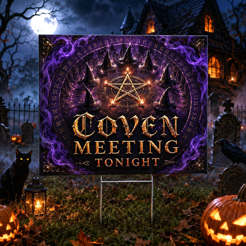 Coven Meeting on Halloween Night Yard Sign - front view