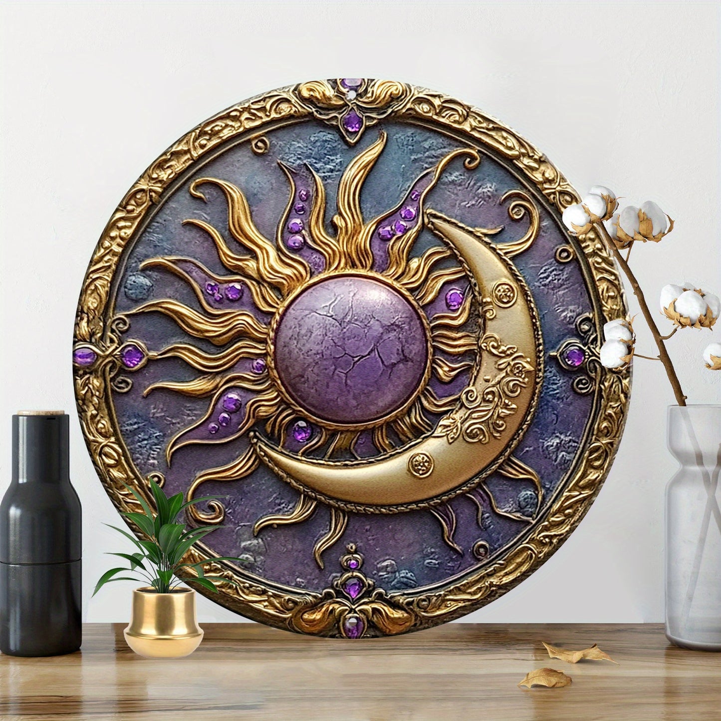 Sun and Moon Wall Art Celestial Metal Sign for Wicca Pagan Yule Decorations-MoonChildWorld